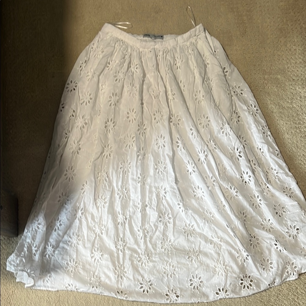 Zara White Eyelet Maxi Skirt